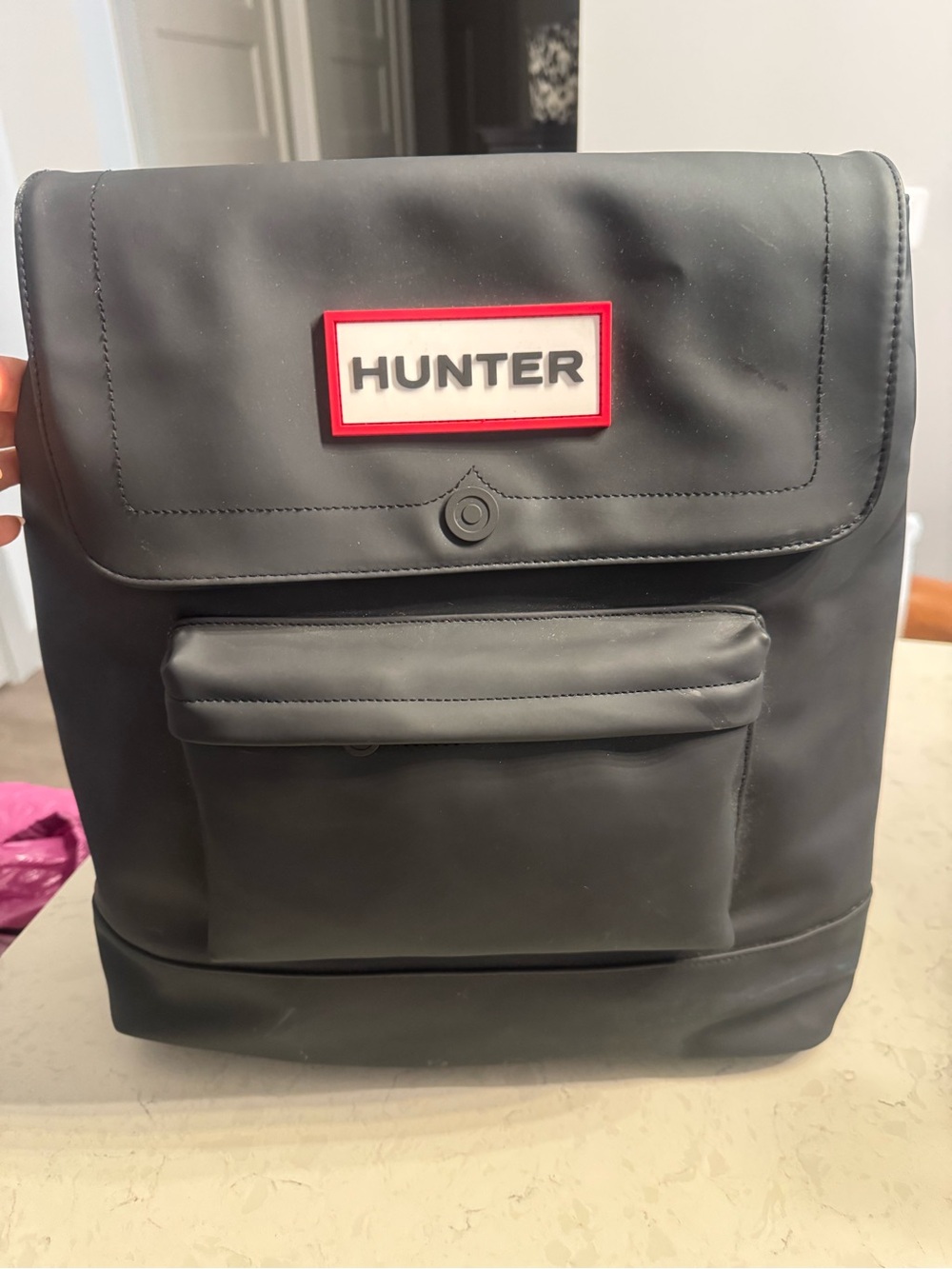 Hunter Black Backpack with Red-Trim Logo